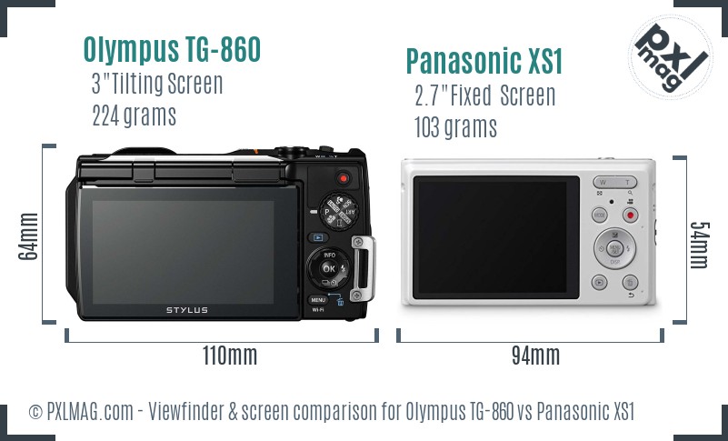 Olympus TG-860 vs Panasonic XS1 Screen and Viewfinder comparison