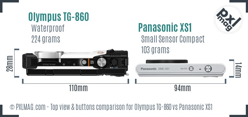 Olympus TG-860 vs Panasonic XS1 top view buttons comparison