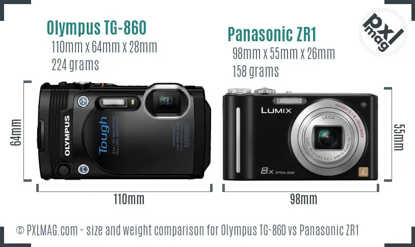 Olympus TG-860 vs Panasonic ZR1 size comparison