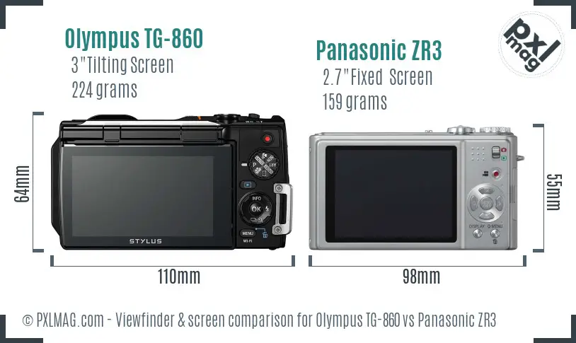 Olympus TG-860 vs Panasonic ZR3 Screen and Viewfinder comparison