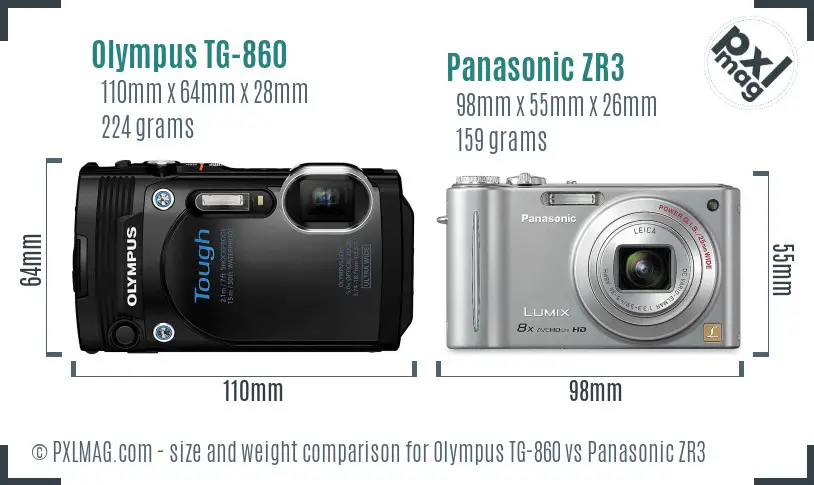 Olympus TG-860 vs Panasonic ZR3 size comparison