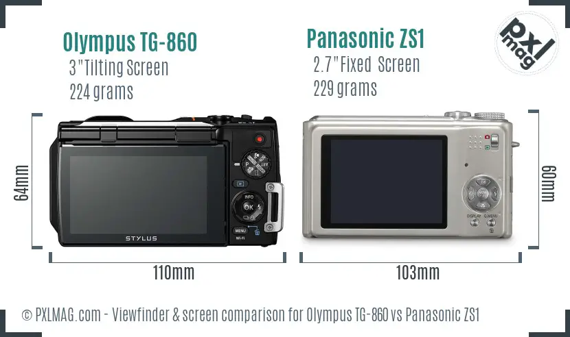 Olympus TG-860 vs Panasonic ZS1 Screen and Viewfinder comparison