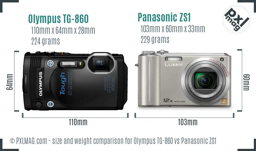 Olympus TG-860 vs Panasonic ZS1 size comparison