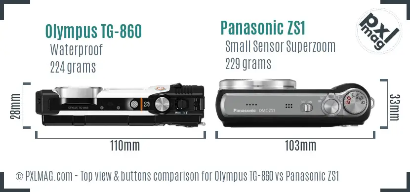 Olympus TG-860 vs Panasonic ZS1 top view buttons comparison