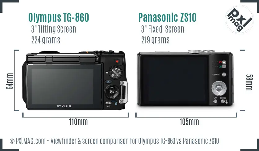 Olympus TG-860 vs Panasonic ZS10 Screen and Viewfinder comparison