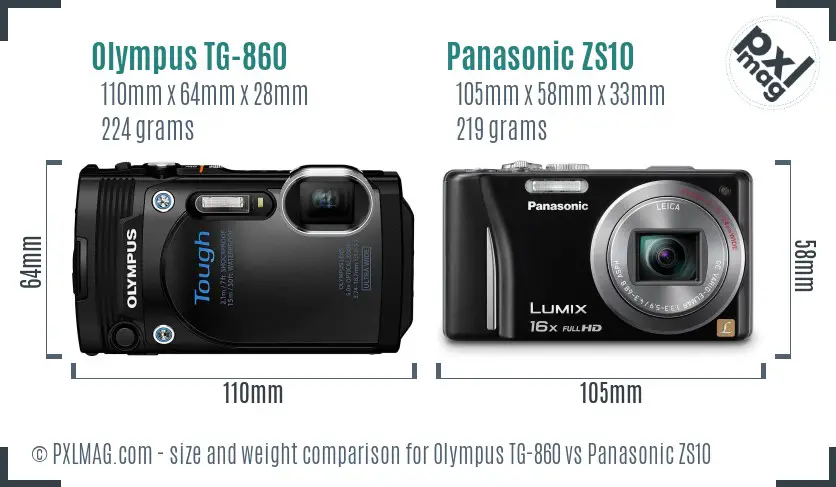 Olympus TG-860 vs Panasonic ZS10 size comparison