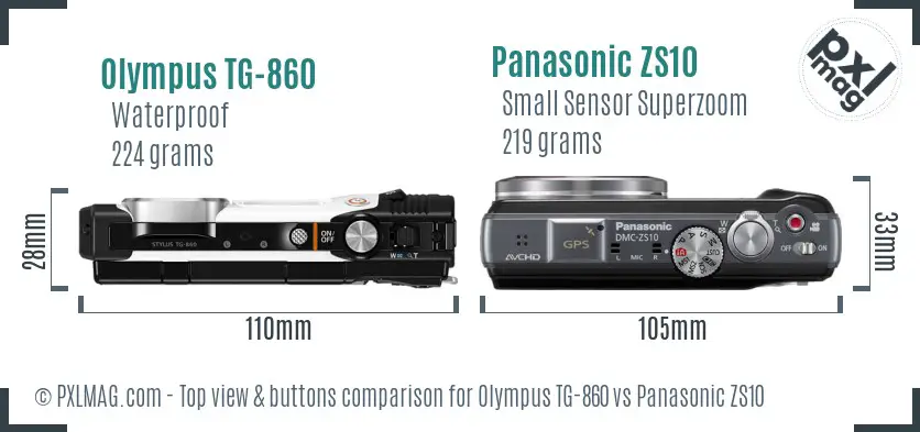 Olympus TG-860 vs Panasonic ZS10 top view buttons comparison