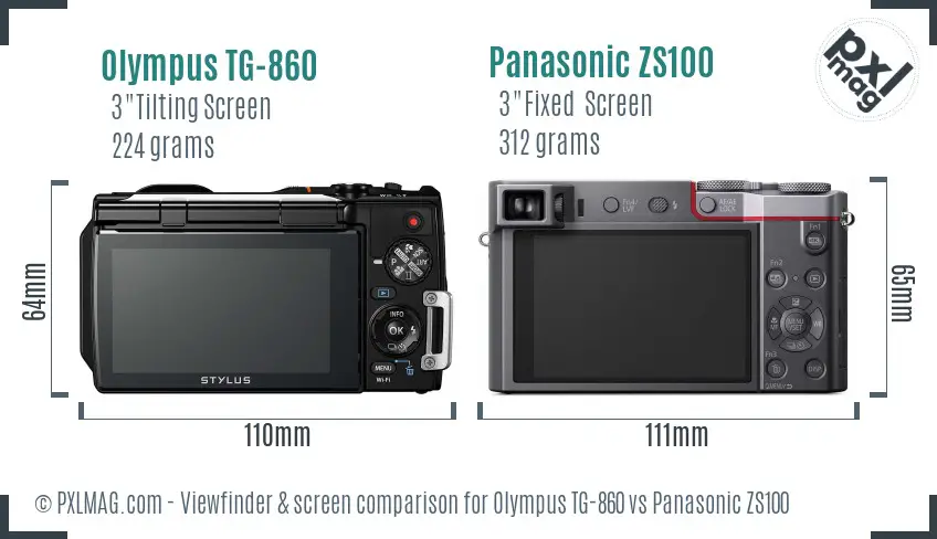 Olympus TG-860 vs Panasonic ZS100 Screen and Viewfinder comparison