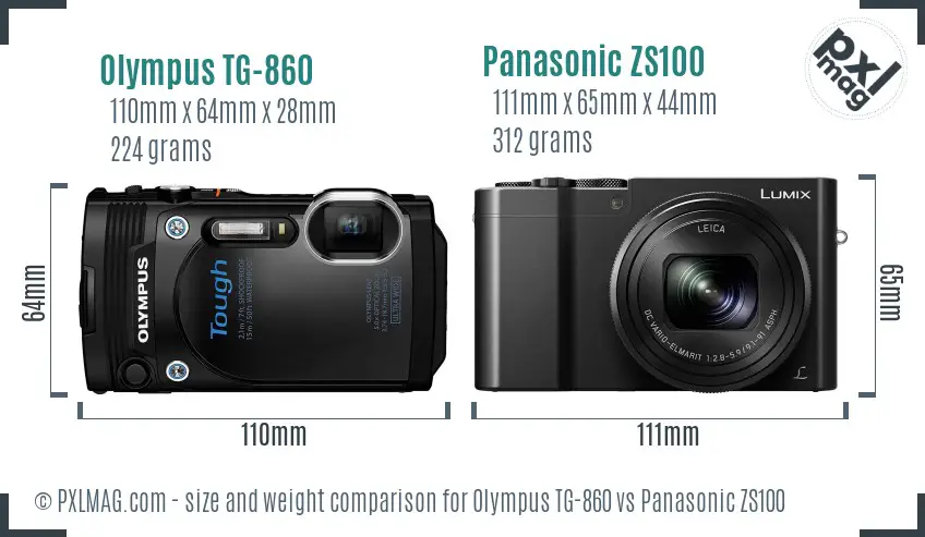 Olympus TG-860 vs Panasonic ZS100 size comparison