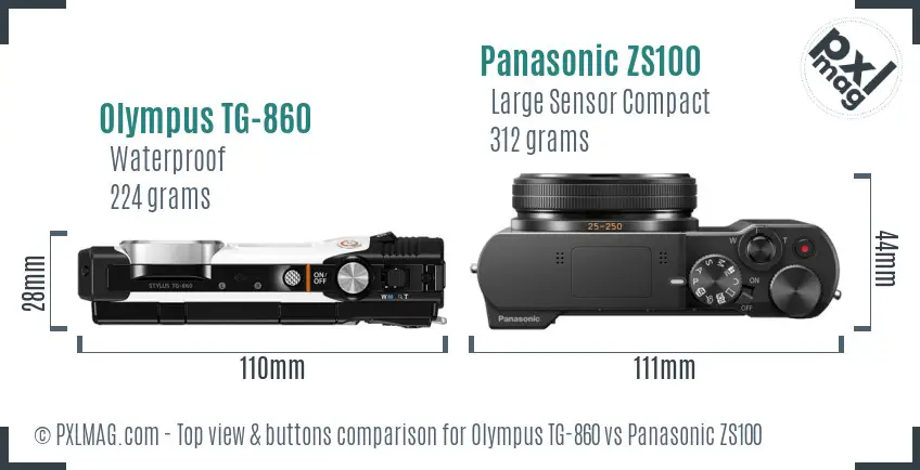 Olympus TG-860 vs Panasonic ZS100 top view buttons comparison