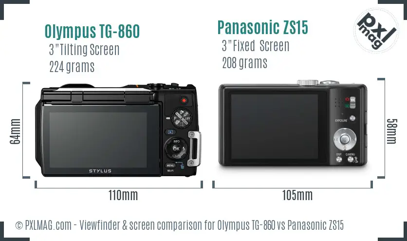 Olympus TG-860 vs Panasonic ZS15 Screen and Viewfinder comparison