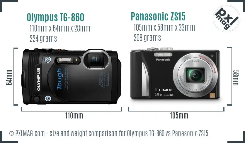 Olympus TG-860 vs Panasonic ZS15 size comparison