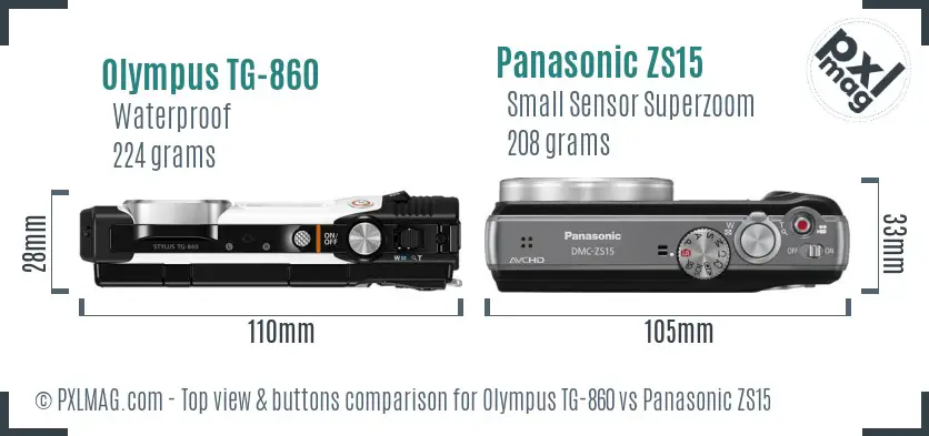 Olympus TG-860 vs Panasonic ZS15 top view buttons comparison