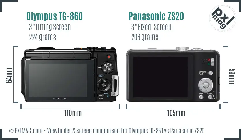 Olympus TG-860 vs Panasonic ZS20 Screen and Viewfinder comparison