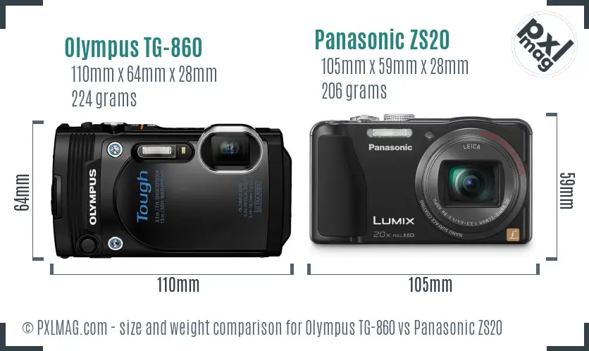 Olympus TG-860 vs Panasonic ZS20 size comparison