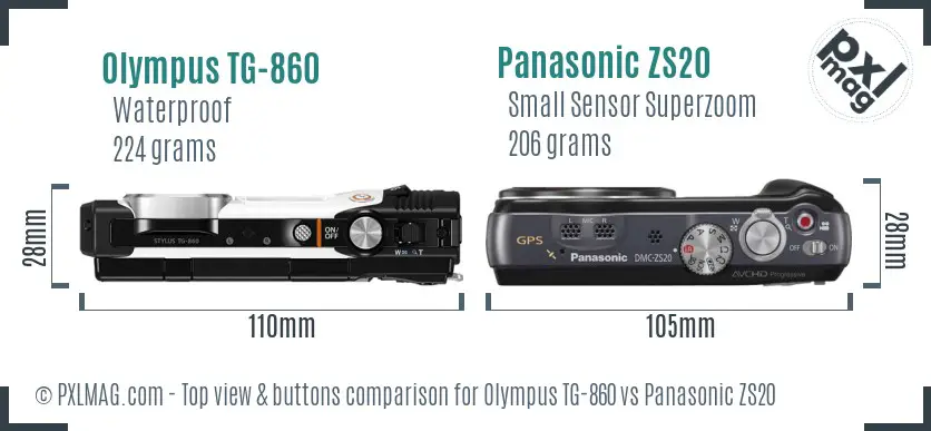 Olympus TG-860 vs Panasonic ZS20 top view buttons comparison