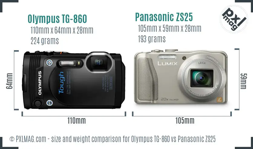 Olympus TG-860 vs Panasonic ZS25 size comparison