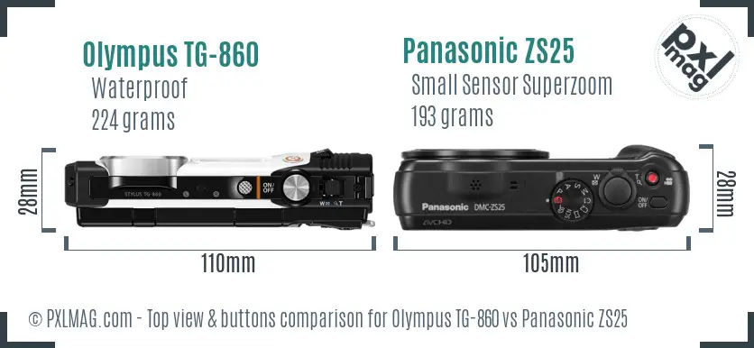 Olympus TG-860 vs Panasonic ZS25 top view buttons comparison
