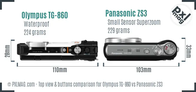 Olympus TG-860 vs Panasonic ZS3 top view buttons comparison