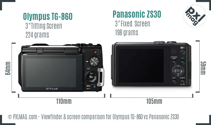 Olympus TG-860 vs Panasonic ZS30 Screen and Viewfinder comparison