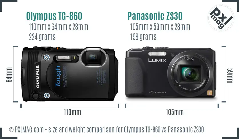 Olympus TG-860 vs Panasonic ZS30 size comparison