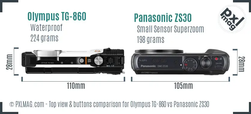 Olympus TG-860 vs Panasonic ZS30 top view buttons comparison