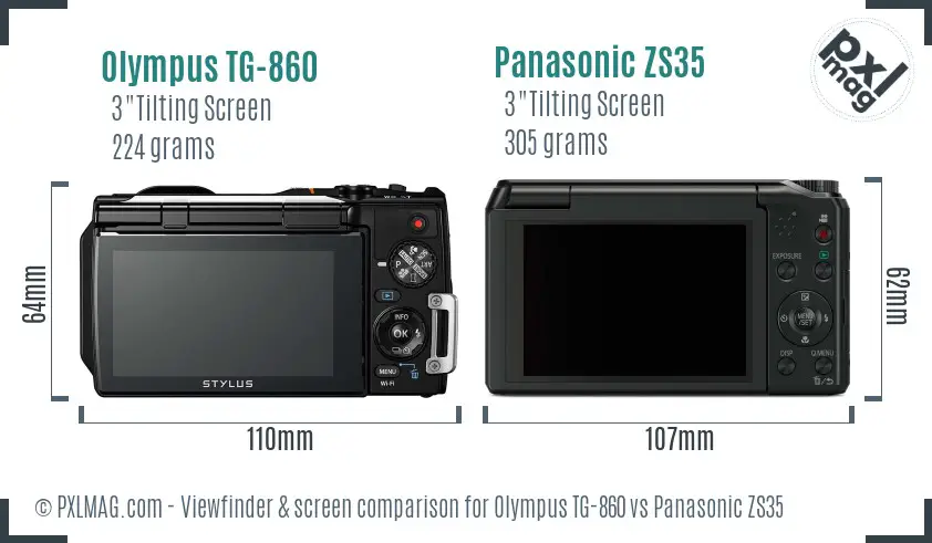 Olympus TG-860 vs Panasonic ZS35 Screen and Viewfinder comparison