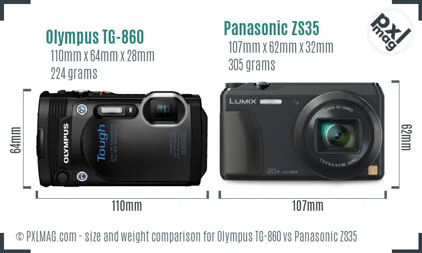 Olympus TG-860 vs Panasonic ZS35 size comparison