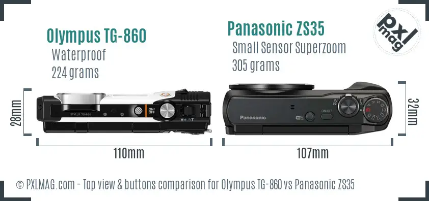 Olympus TG-860 vs Panasonic ZS35 top view buttons comparison