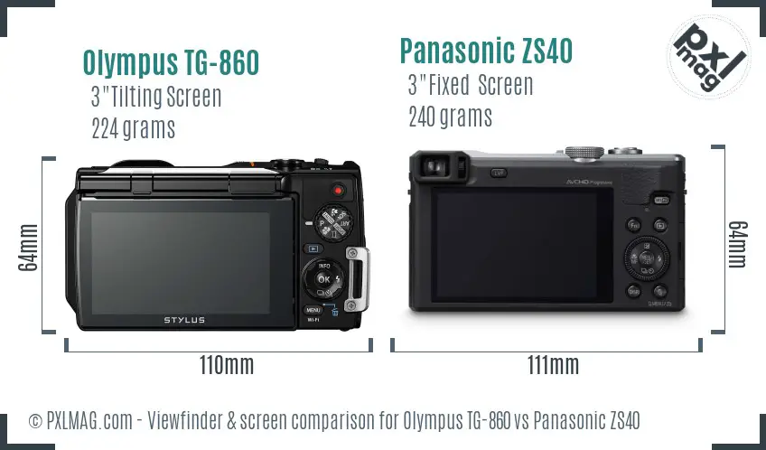 Olympus TG-860 vs Panasonic ZS40 Screen and Viewfinder comparison