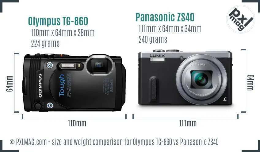Olympus TG-860 vs Panasonic ZS40 size comparison