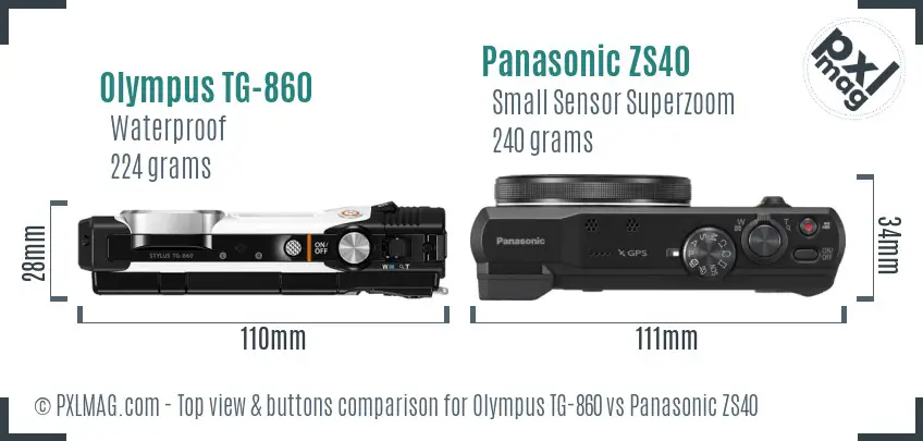 Olympus TG-860 vs Panasonic ZS40 top view buttons comparison