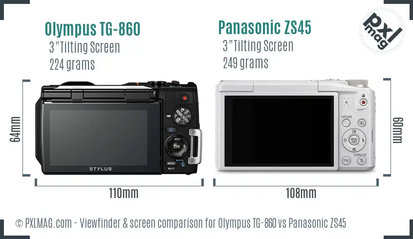 Olympus TG-860 vs Panasonic ZS45 Screen and Viewfinder comparison