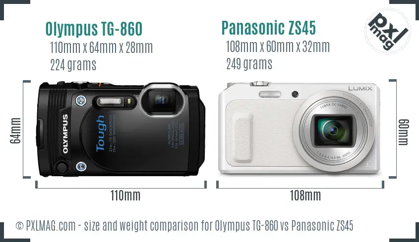 Olympus TG-860 vs Panasonic ZS45 size comparison