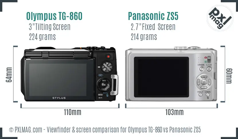 Olympus TG-860 vs Panasonic ZS5 Screen and Viewfinder comparison