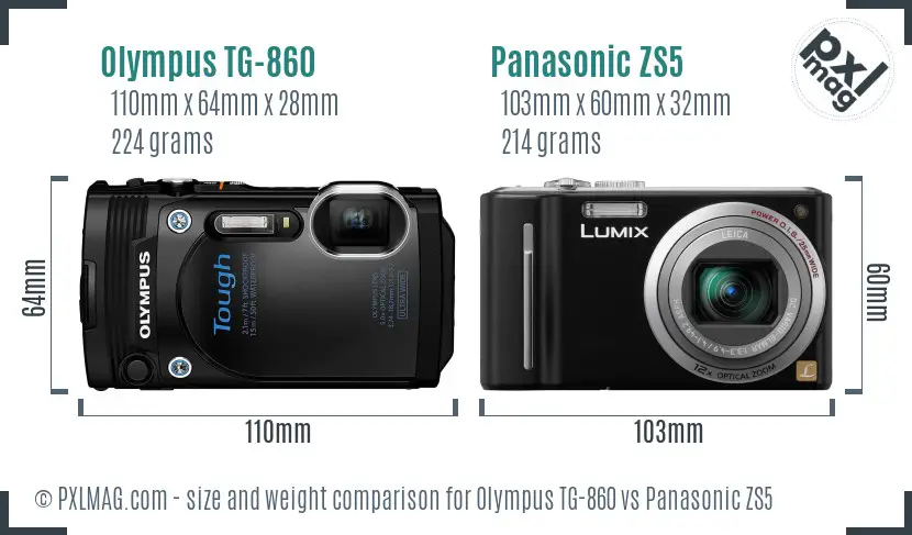 Olympus TG-860 vs Panasonic ZS5 size comparison