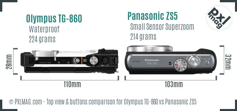 Olympus TG-860 vs Panasonic ZS5 top view buttons comparison