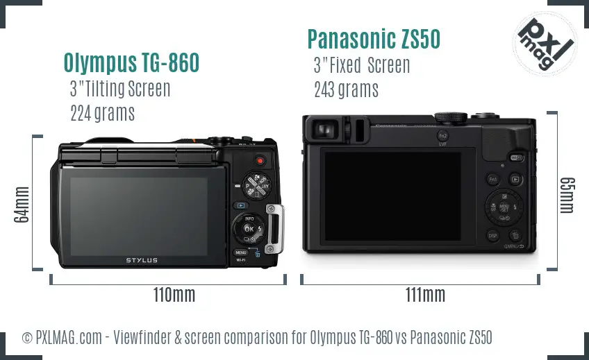 Olympus TG-860 vs Panasonic ZS50 Screen and Viewfinder comparison