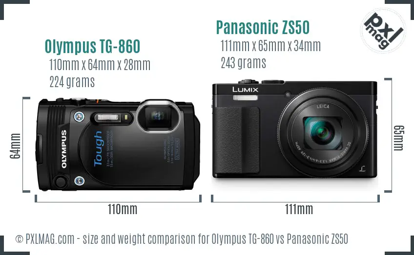 Olympus TG-860 vs Panasonic ZS50 size comparison