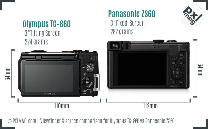 Olympus TG-860 vs Panasonic ZS60 Screen and Viewfinder comparison