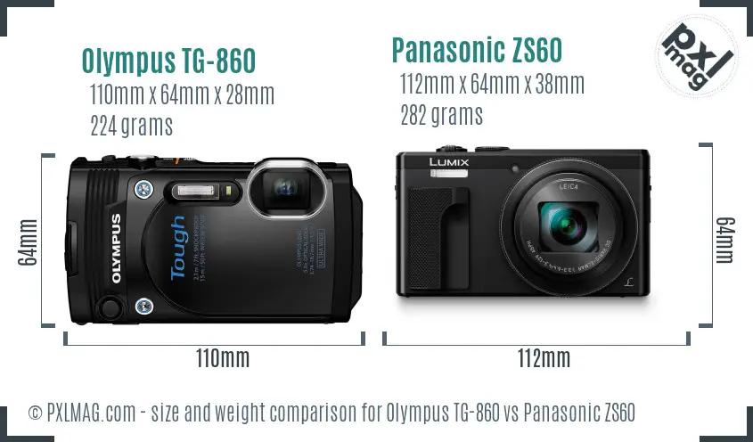 Olympus TG-860 vs Panasonic ZS60 size comparison