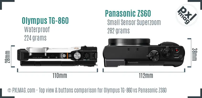 Olympus TG-860 vs Panasonic ZS60 top view buttons comparison