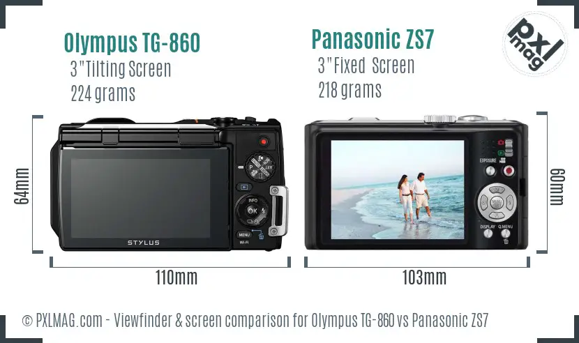 Olympus TG-860 vs Panasonic ZS7 Screen and Viewfinder comparison