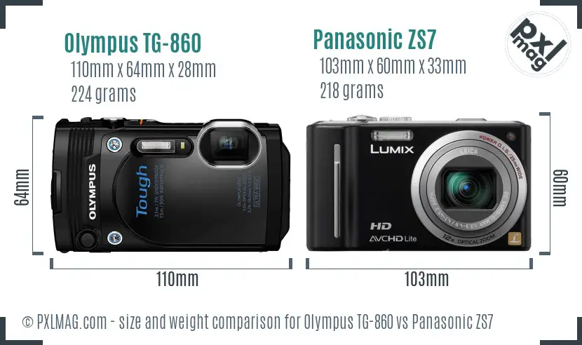 Olympus TG-860 vs Panasonic ZS7 size comparison