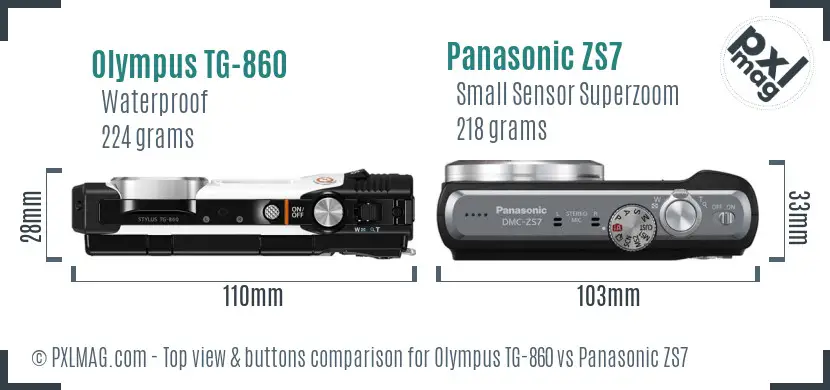 Olympus TG-860 vs Panasonic ZS7 top view buttons comparison