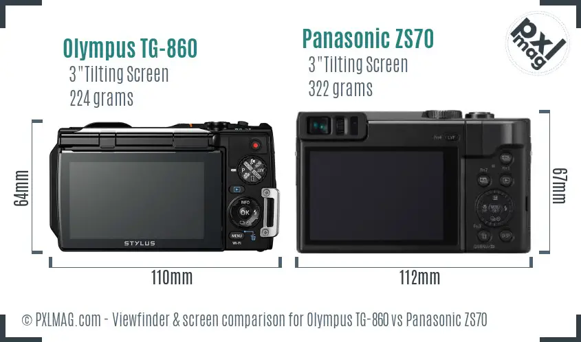 Olympus TG-860 vs Panasonic ZS70 Screen and Viewfinder comparison