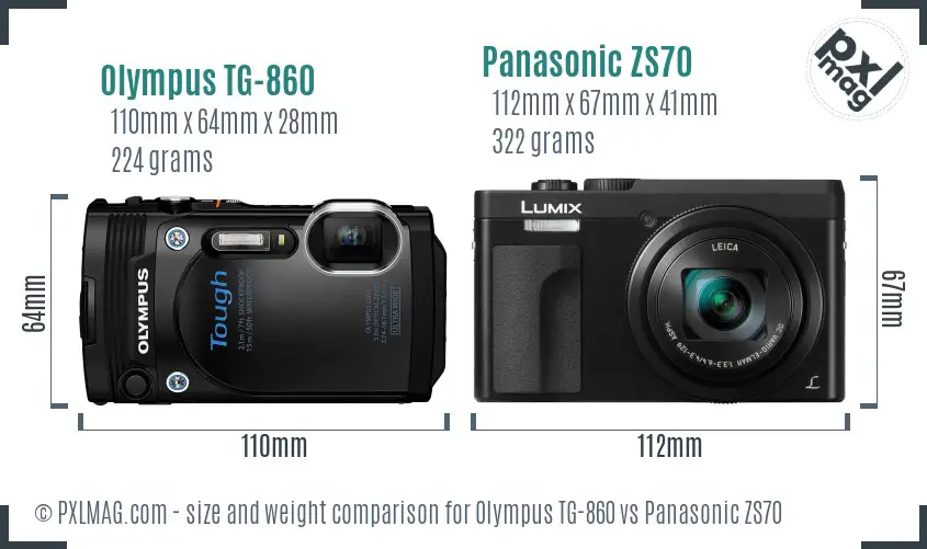Olympus TG-860 vs Panasonic ZS70 size comparison