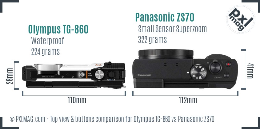 Olympus TG-860 vs Panasonic ZS70 top view buttons comparison