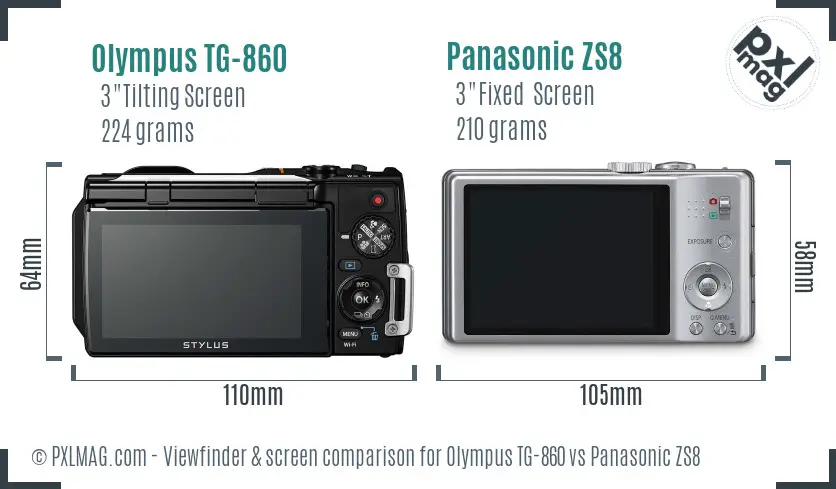 Olympus TG-860 vs Panasonic ZS8 Screen and Viewfinder comparison