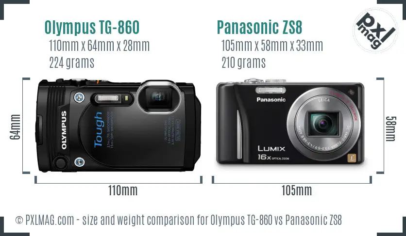 Olympus TG-860 vs Panasonic ZS8 size comparison